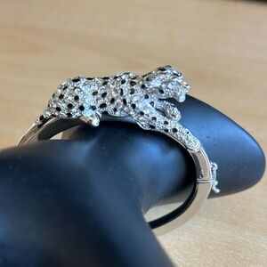Silver Leopard Hinged Bangle Bracelet